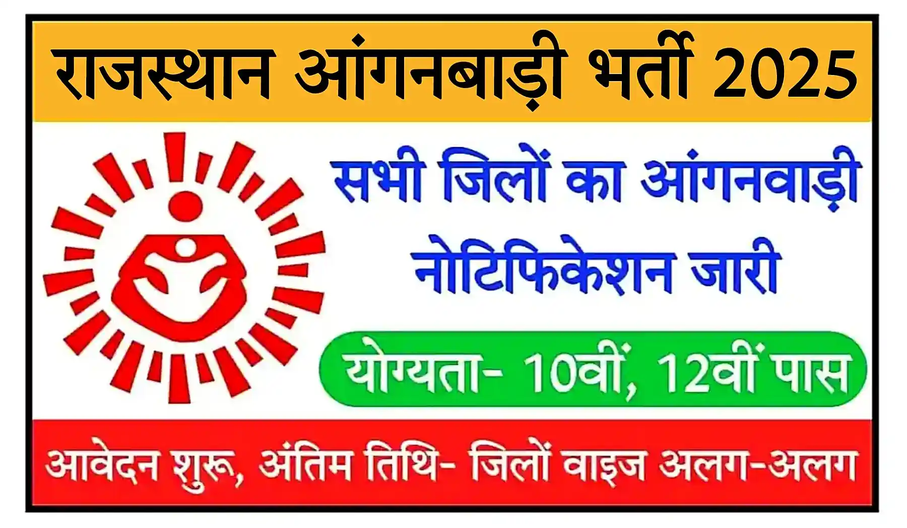 Rajasthan Anganwadi Bharti 2025 राजस्थान आंगनवाड़ी भर्ती का जिले वाइज नोटिफिकेशन जारी, योग्यता 10वीं, 12वीं पास