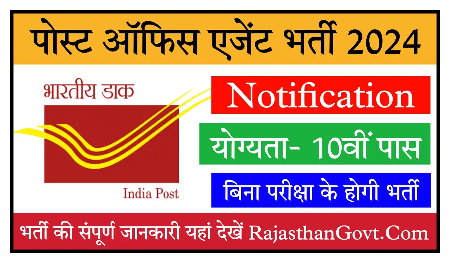 Post Office Agent Recruitment 2024 इंडिया पोस्ट ऑफिस एजेंट भर्ती का नोटिफिकेशन जारी, योग्यता 10वीं पास