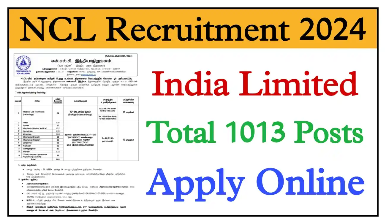NCL India Limited Recruitment 2024 एनसीएल इंडिया लिमिटेड के 1013 पदों पर निकली भर्ती, आवेदन शुरू