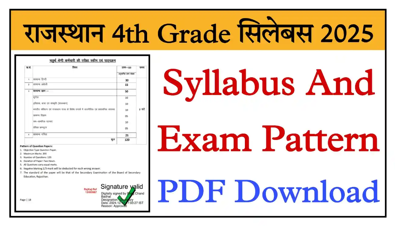 Rajasthan 4th Grade Syllabus 2025 राजस्थान चतुर्थ श्रेणी भर्ती का संपूर्ण Syllabus और Exam Pattern डाउनलोड करें