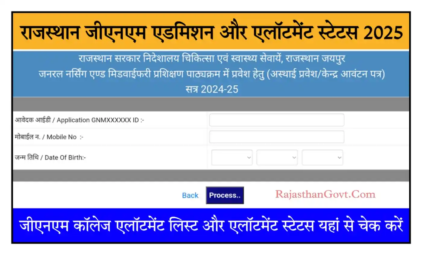 Rajasthan GNM Merit List And Allotment Status 2025 राजस्थान जीएनएम कॉलेज अलॉटमेंट Merit List जारी