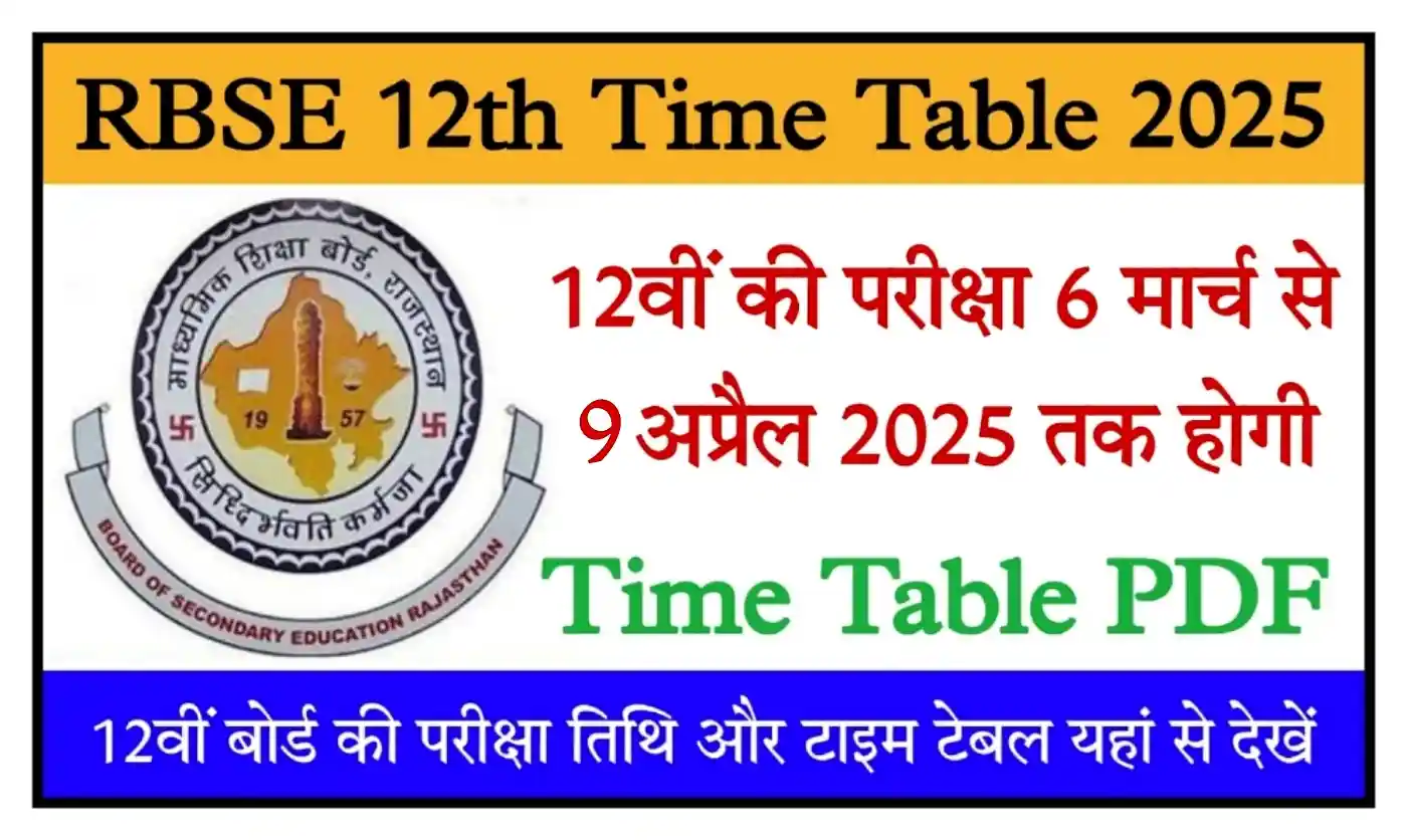 Rajasthan Board 12th Time Table 2025 राजस्थान 12वीं बोर्ड परीक्षा का New Time Table जारी, यहां से डाउनलोड करें