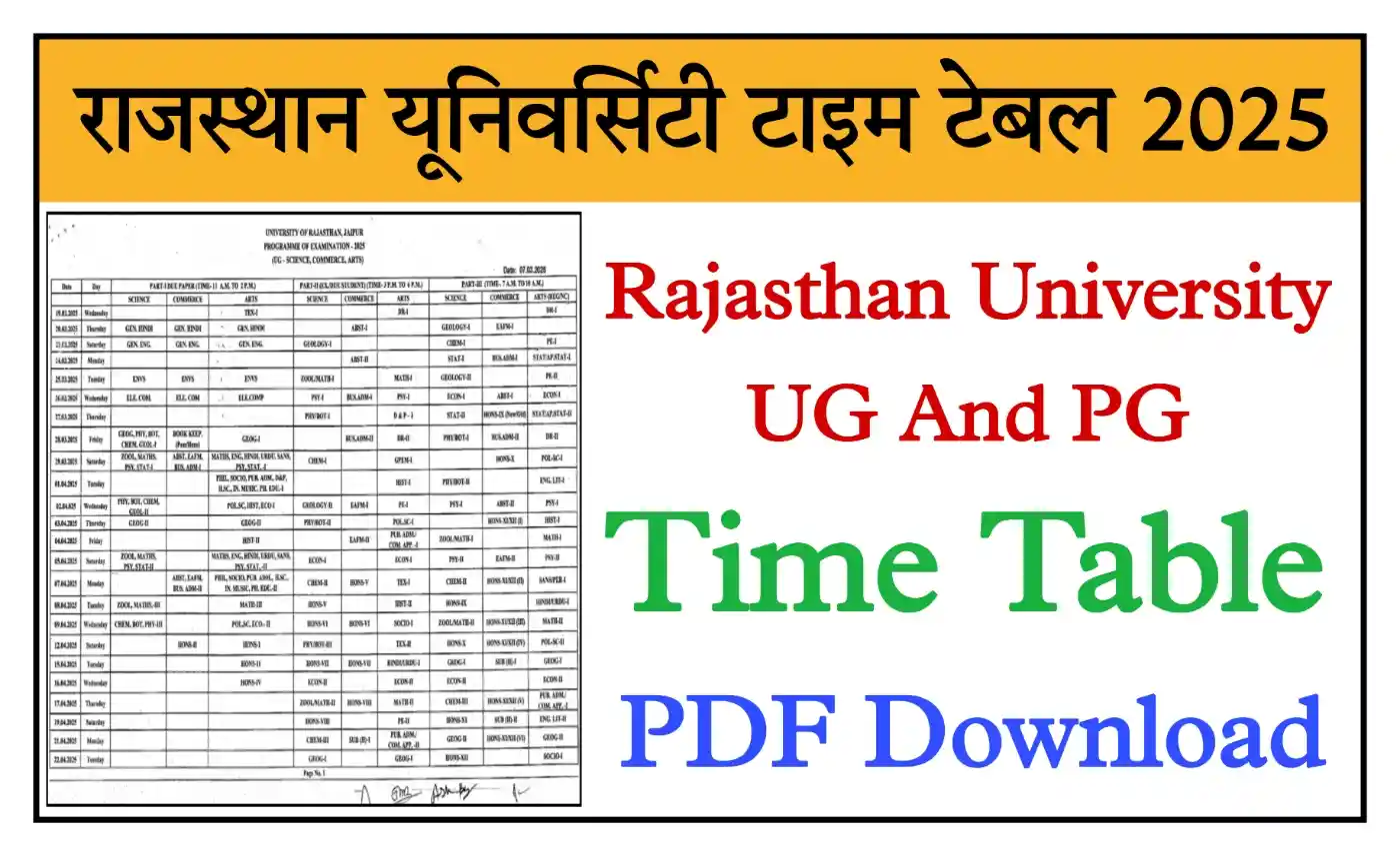 Rajasthan University Time Table 2025 Download Link Uniraj BA, BSc, BCom, MA, MSc, MCom Time Table PDF