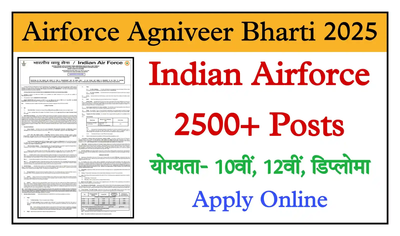 Indian Airforce Agniveer Recruitment 2025 एयरफोर्स अग्निवीर भर्ती का नोटिफिकेशन जारी, योग्यता 12वीं पास