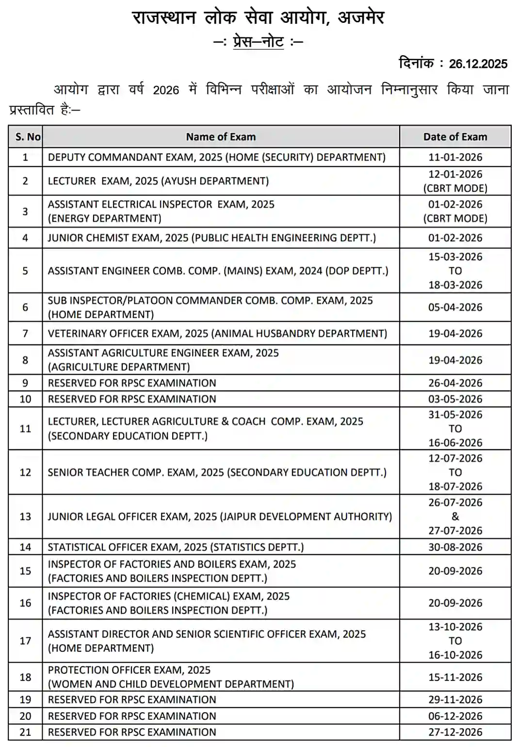 RPSC New Exam Calendar 2026 राजस्थान आरपीएससी नया एग्जाम कैलेंडर नोटिस जारी @rpsc.rajasthan.gov.in